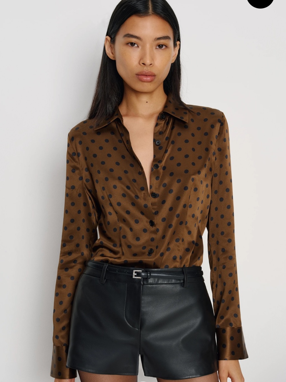 Reformation Raya Fitted Silk Shirt Brown - Size 4
